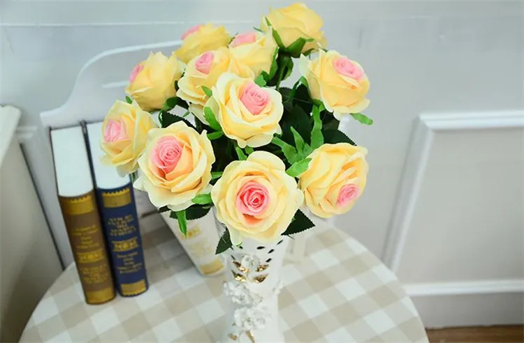 Großhandel-Künstliche Rosen Blume Gefälschte Seide Einzelne Rosen in mehreren Farben für Hochzeitsmittelstücke Home Party Dekorative Blumen A0744