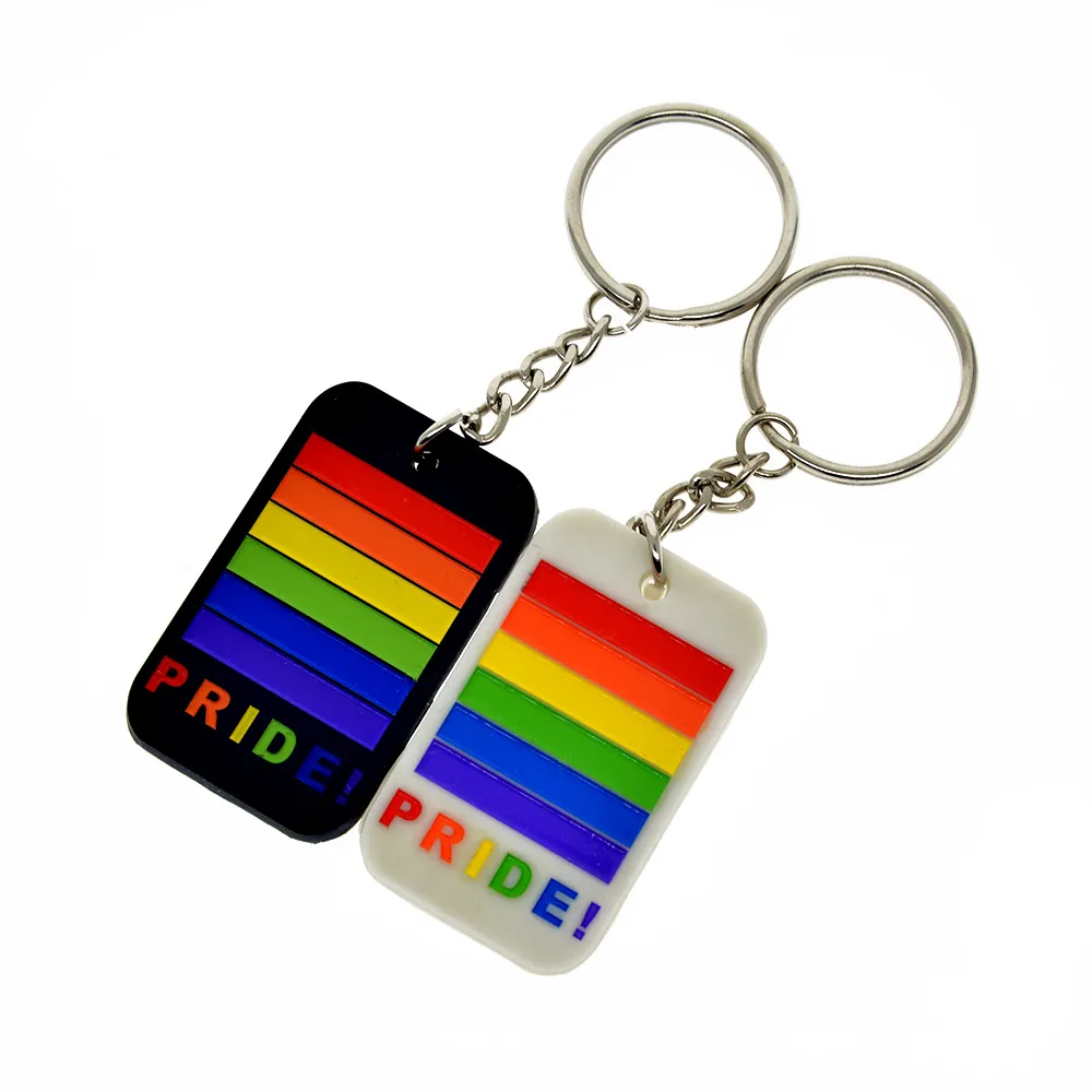 Pride Silicone Rubber Dog Tag Keychain Rainbow Ink Filled Logo Fashion Decoration for Promotional Gift220H
