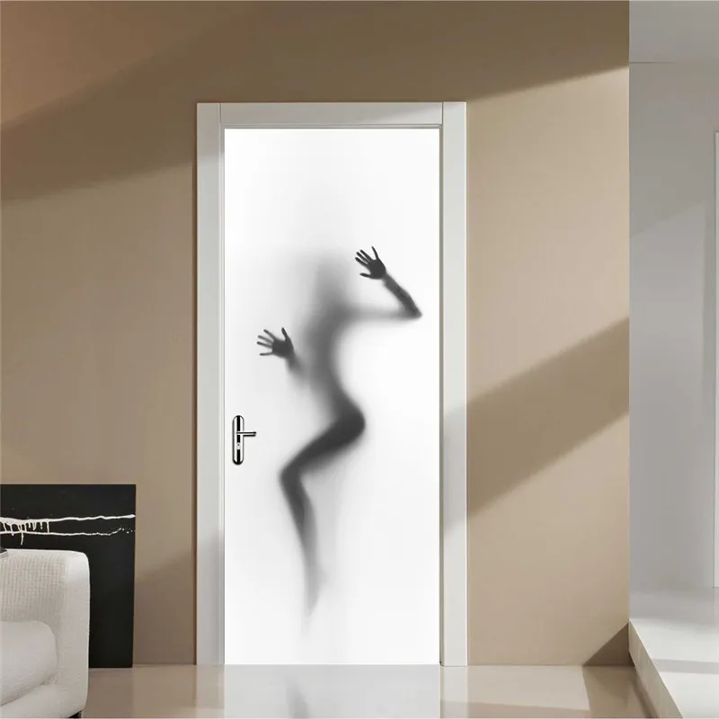 200x77 cm/ensemble Sexy beauté dame ombre dans la salle de bain décoration Simulation créative de scènes 3D intéressant porte autocollant