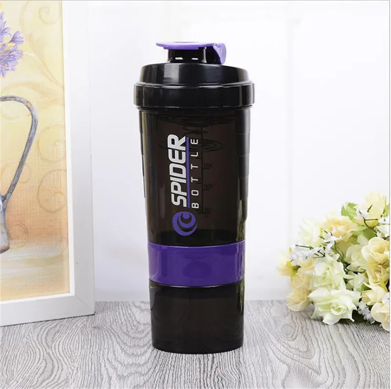 LOGO Protein Shaker Blender Mixer Cup Sports Garrafa de água Workout 500ml de Fitness Gym Training 3 Camadas BPA Shaker Container