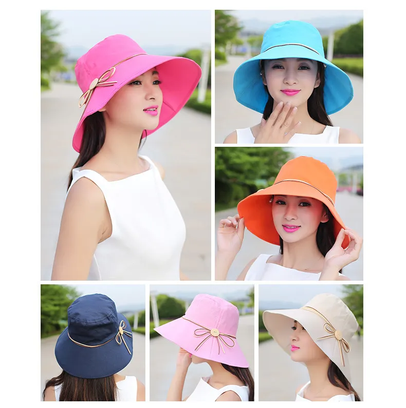 Gorąca wyprzedaż moda Ultraviolet Solding Solding Busket Bowk Nie szeroki rdzeń czapka Summer Women Beach Hat M028