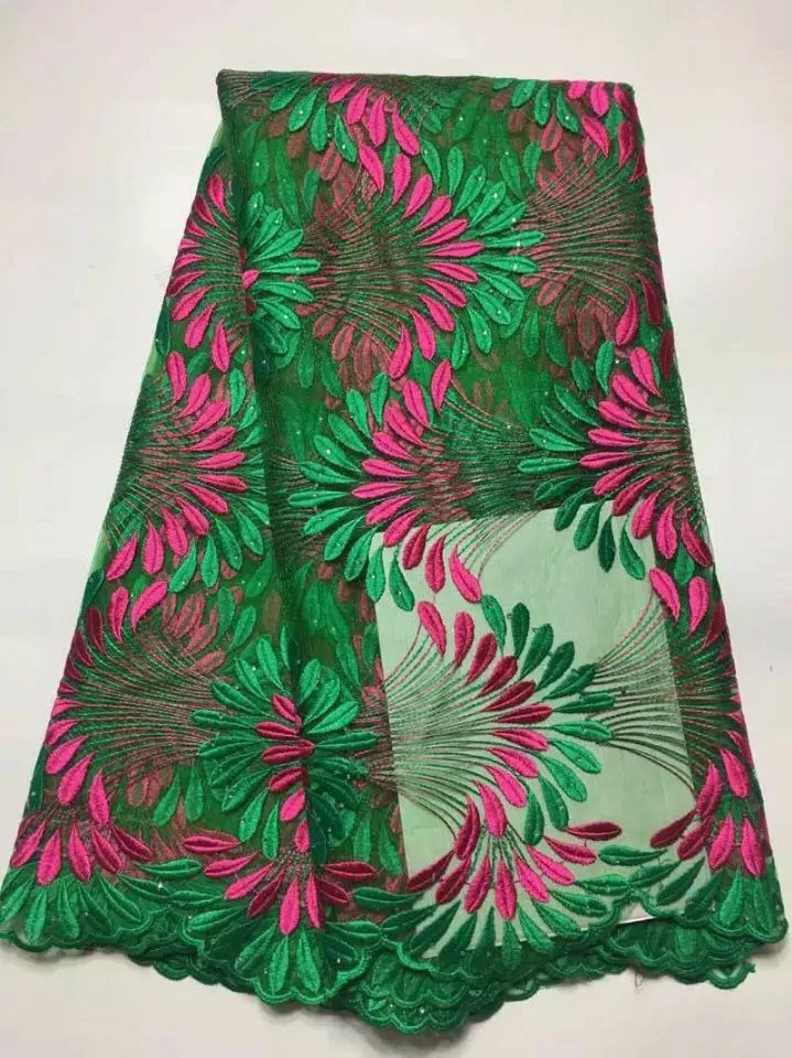 5 야드 / pc 멋진 자홍색과 로얄 블루 pteris 디자인 프랑스어 그물 레이스 자수 아프리카 메쉬 레이스 원단 JY3 - 1 드레스