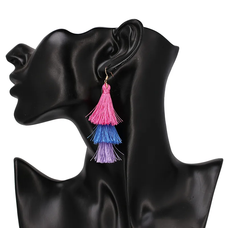 Wątek Ball Dangle Kolczyki Dla Kobiet Gradient Zroszony Kulka Ear Drop Bohemia Etniczne Tassels Dynda Stud Kolczyki Kolczyki Etardrop Akcesoria