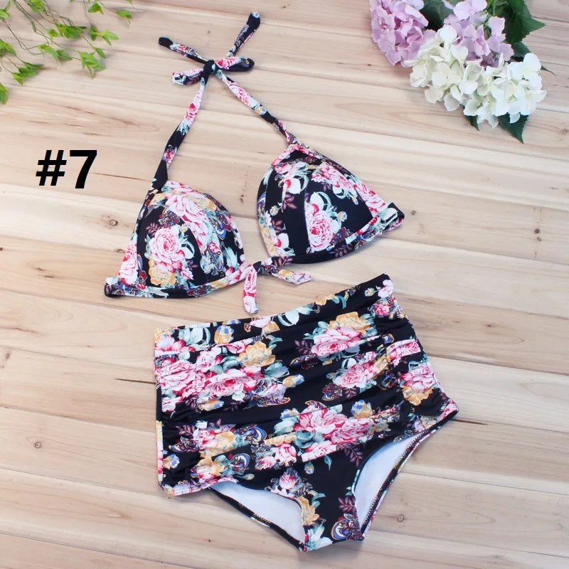 Fashion Swimwear For Women Swimsuits Plus Size Retro Floral Halter High