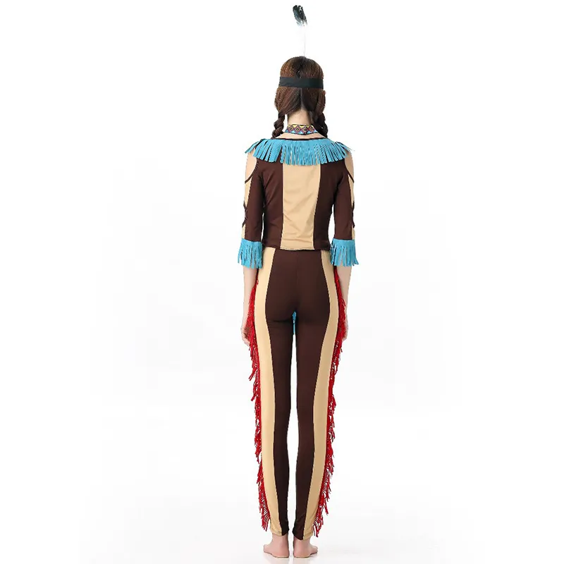 Sexy Indian Cosplay Costume Women Native Fancy Dress Halloween Carnival Party Dress Indigenous Dance Primitive Performance Suit