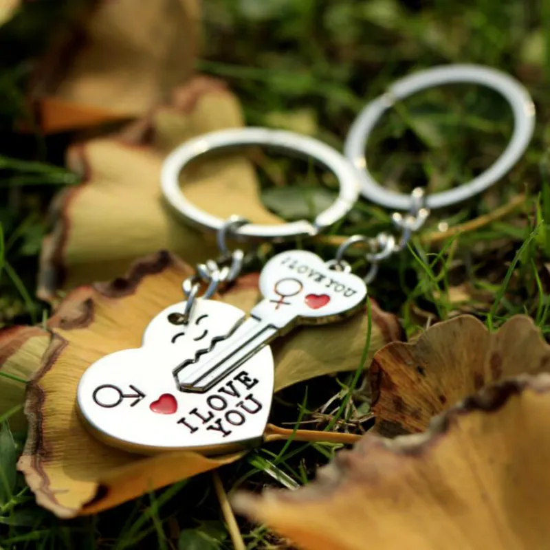 New 1 Pair Couple I LOVE YOU Letter Keychain Heart Key Ring Silvery Lovers Love Key Chain Souvenirs Valentine's Day gift