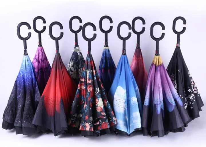 Inverted Umbrella Sun Rain Long-Handle Umbrella Reverse Windproof Umbrellas C Handle Enlarge Reinforcement Paraguas