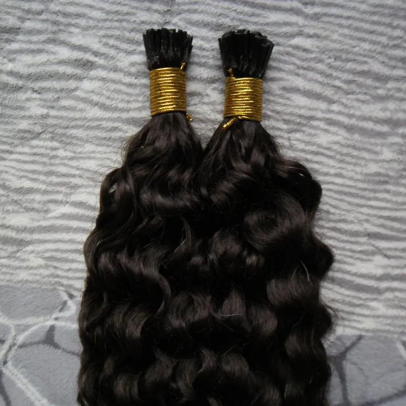 Brasilianska Human Hair Extensions Kinky Curly Capsule Keratin Jag Tips Hårfusion 100g 1g / Strand 100s Virgin I Tip Extensions