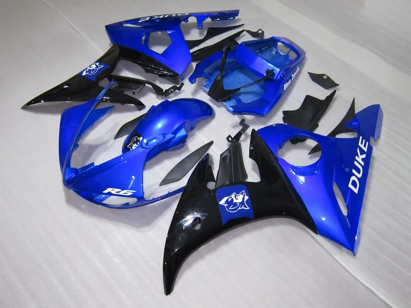 Gratis Anpassa Fairing Kit för Yamaha YZF R6 03 04 05 Blue Black Fairings Set YZF R6 2003 2004 2005 OT32