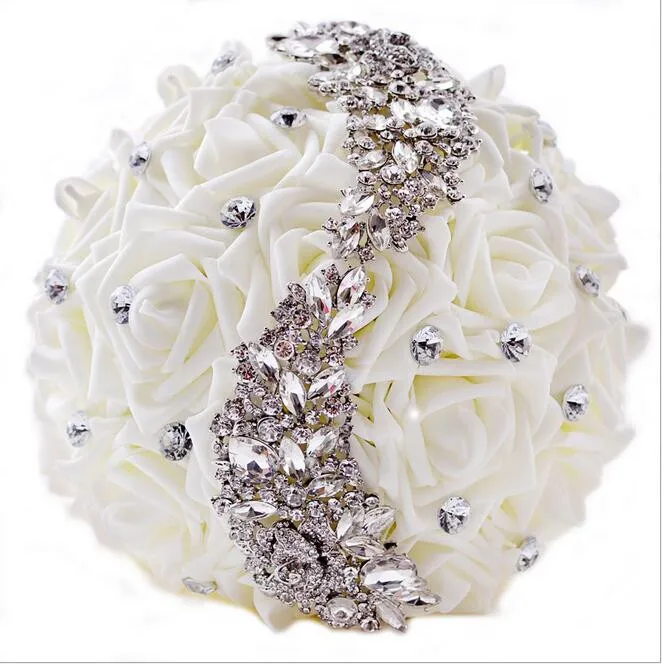 Custom Feito Artificial Bouquet de Casamento de Mariage Blanc Noiva Ramos de Novia Cristal Bouquet de Promoção Em Estoque