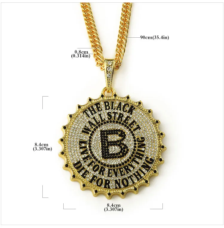 Gear Round Card Big B Подвесное ожерелье звезды моды хип -хоп рок DJ Bar Accessories Gold Chain Men Jewelry