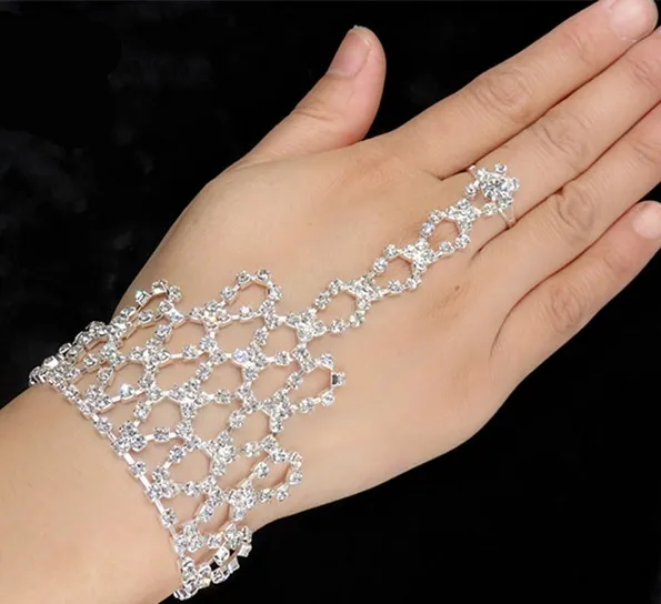 Wedding Jewelry Rhinestone Finger Ring Hand Harness Hand Harness Bangle Bridal Finger Ring Hand Bracelets