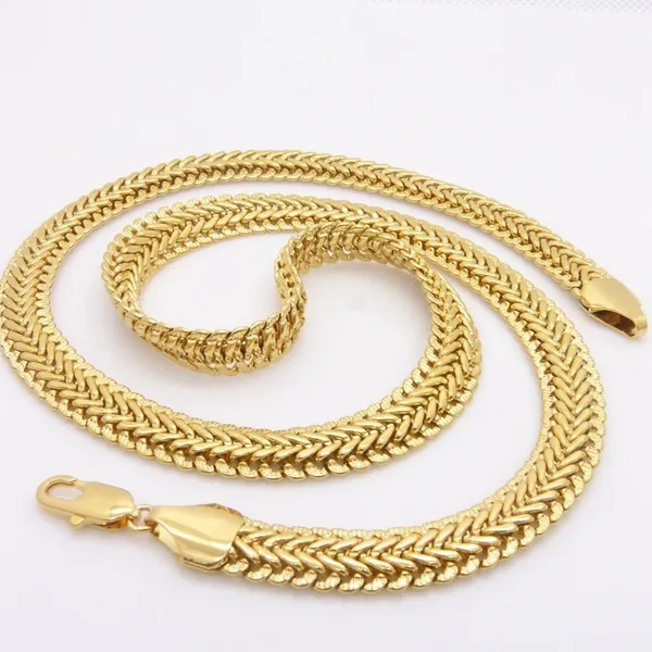 Maciça Mens 18 K Yellow Gold Filled Mens Colar Herringbone Chain Link Declaração Presente Tamanho: 24 polegadas, Cor: Dourado