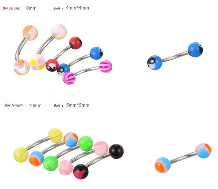 Mix Acrylic Stainless Steel Eyebrow Navel rings Belly Lip Tongue Ring Nose Bar Rings Body Piercing Jewelry C060