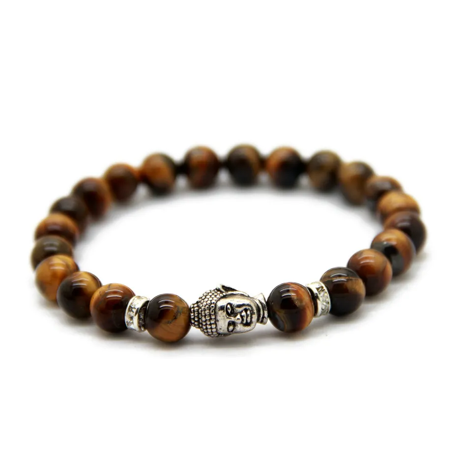 Intero 10 pezzi / lotto Bracciale Buddha con perline da uomo Turchese Onice nero Vene del drago rosso Agata Occhio di tigre Semi prezioso sto308A