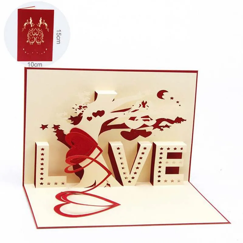 2017 nuovo 10 pz/lotto 3D Pop Card Regalo/Biglietti di Auguri San Valentino Amanti Ritaglio Cartolina Fatta A Mano Set