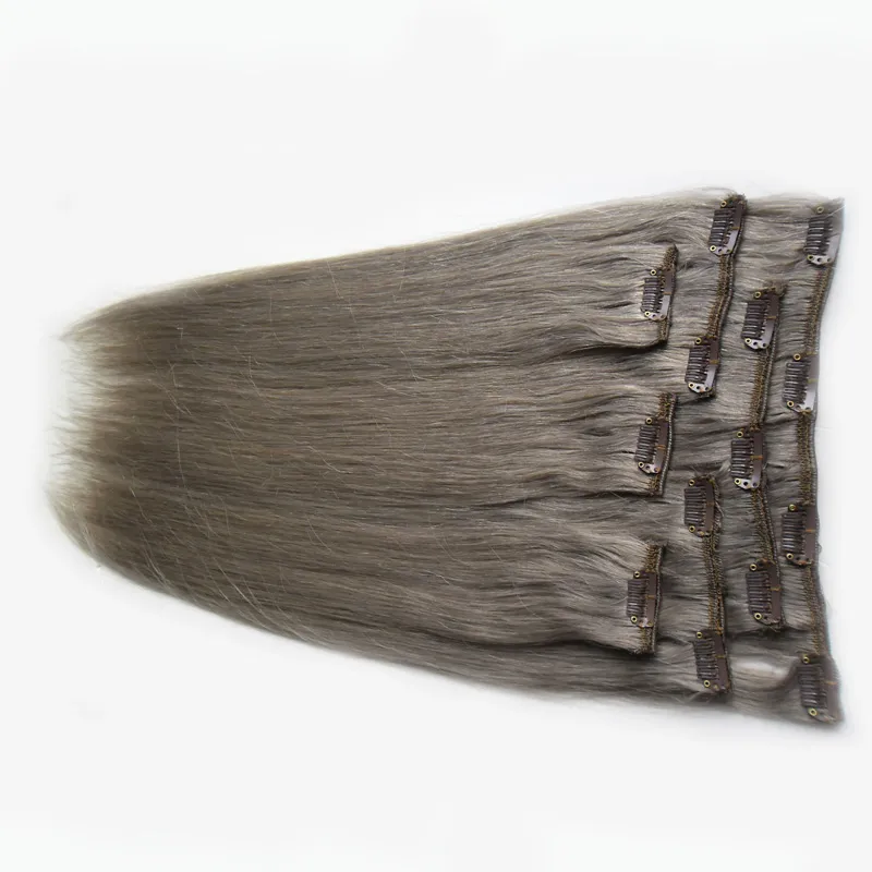 Extensions de cheveux gris clip en 100g extensions de cheveux humains argent clip en extensions de cheveux humains