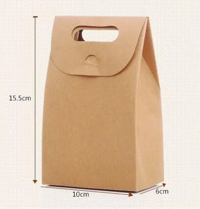 10cm x6cm x 15.5cm 크래프트 종이 선물 상자 캔디 종이 가방 핸들 크래프트 종이 캔디 치료 간단한 도매 큰 선물 상자 / 