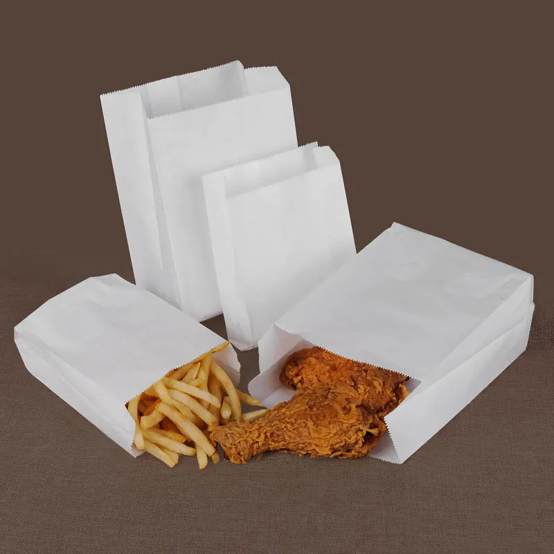 15x10x5cm sac en papier kraft blanc résistant à l'huile frites poulet frit pain hamburger burrito sacs en papier sacs de nourriture à emporter 100pcs