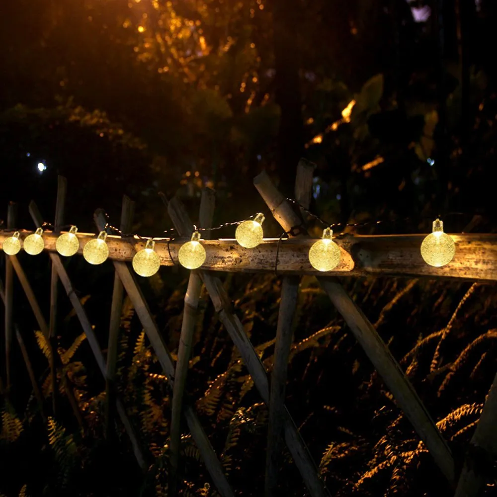 Solar-Lichterkette, 6 m, 30 LEDs, weiße Kristallkugel, wasserdicht, für den Außenbereich, angetriebene Globus-Fee