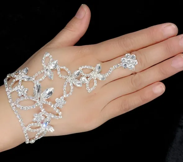 Glitter Zarif Kristal Parmak Yüzük Bilezik El Demeti Bileklik Kol Zinciri Düğün Gelin Takı