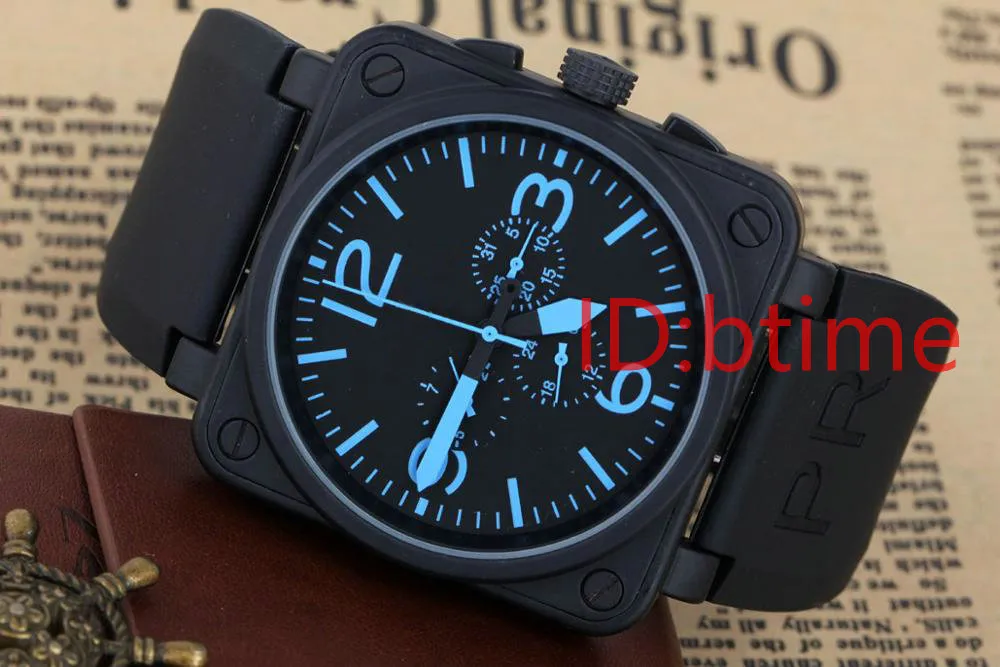 New Mens Automatic Mechanical 6 Hand Stainless Steel Watch watch Bell Aviation luxury Dive Black Rubber Silver Blue Watches designer