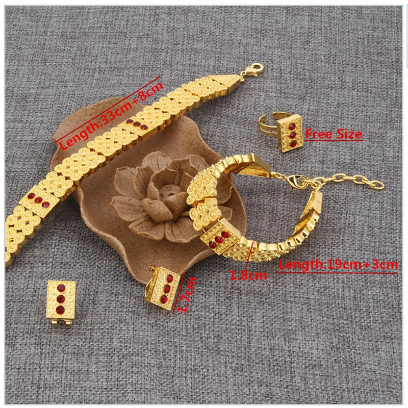 Nueva llegada joyería etíope 24k oro real GF cuello gargantillas collar pulsera anillo pendientes Eritrea Habesha África mujeres gruesas pesadas