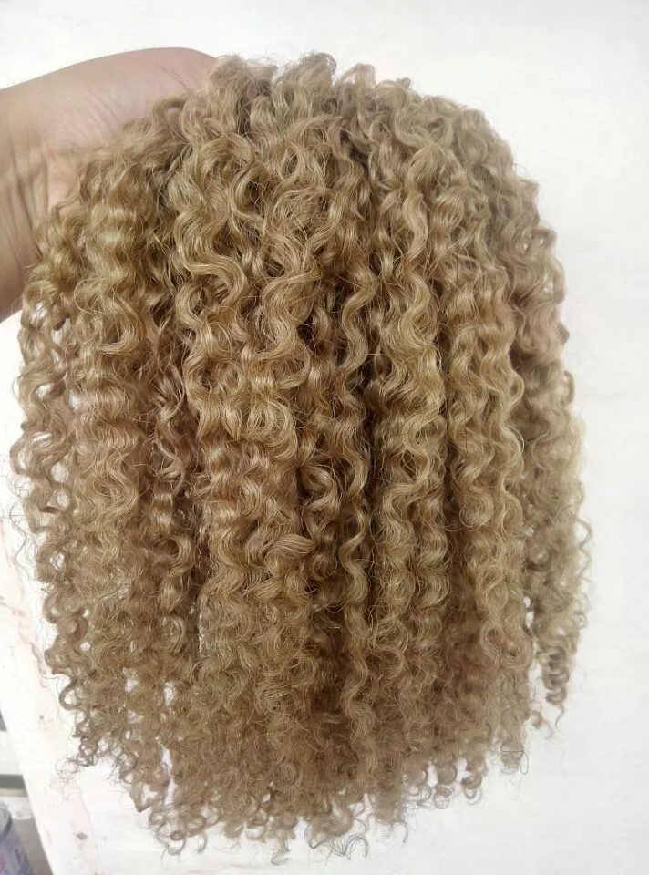 brazilian human virgin remy clip ins hair extensions kinky curls hair weft medum brown dark blonde color