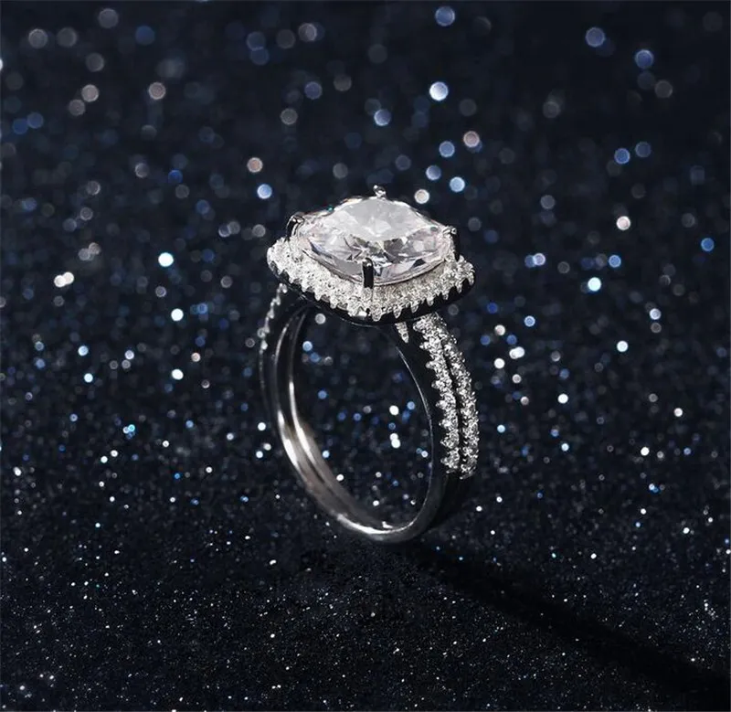 Galaxy Märke 100% 925 Sterling Silver Engagement Ring 2-i-1 Nya Trendiga Smycken 3 Carat CZ Diamant Bröllop Ringar för Kvinnor