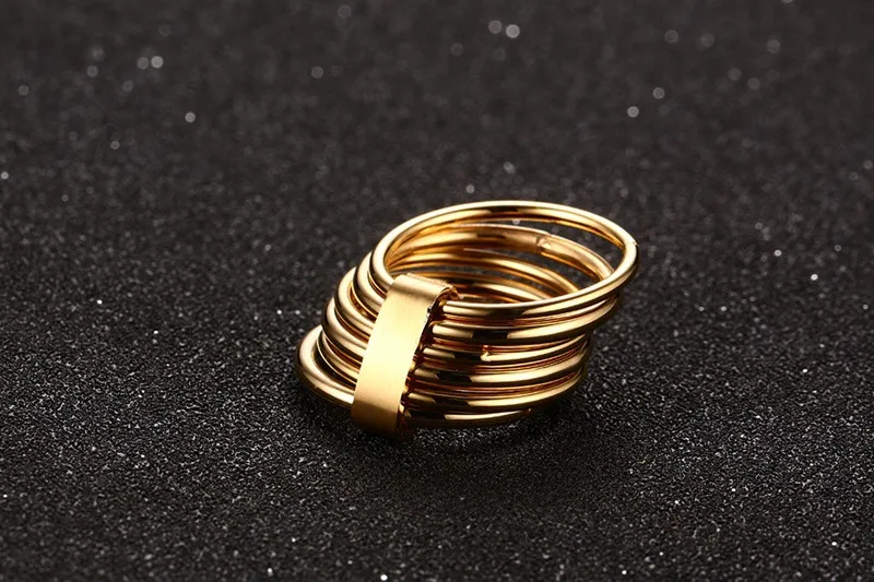 Womens 18K Gold Plated Stainless Steel Caged Ring with 6 Interlocked ...