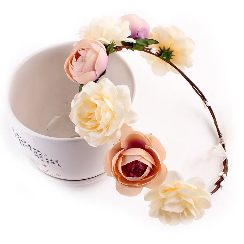 New Bohemia Handmade Flower Crown Wedding Wreath Bridal Headdress Headband Hairband Hair Band Accessories for Women Lady wa3723