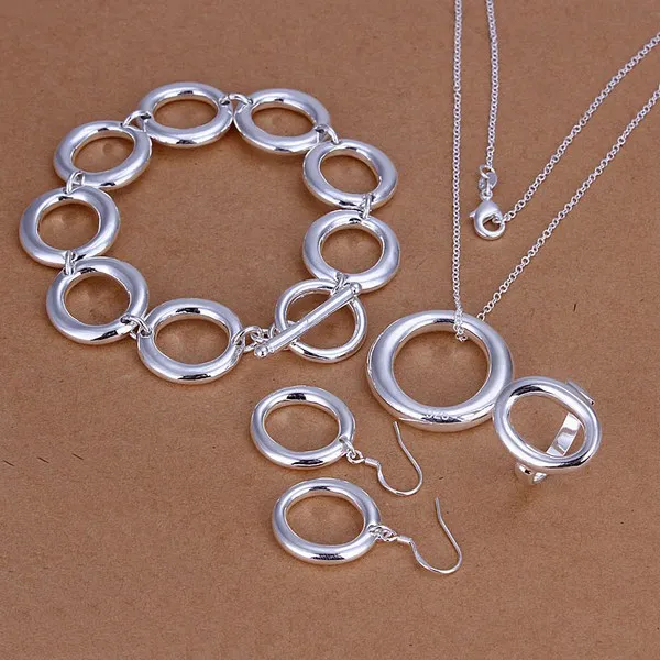 Ślubne fajerwerki Sterling Silver Plated Jewelry Set dla kobiet ES329, Moda 925 Srebrna Naszyjnik Bransoletka Zestaw pierścienia kolczyka