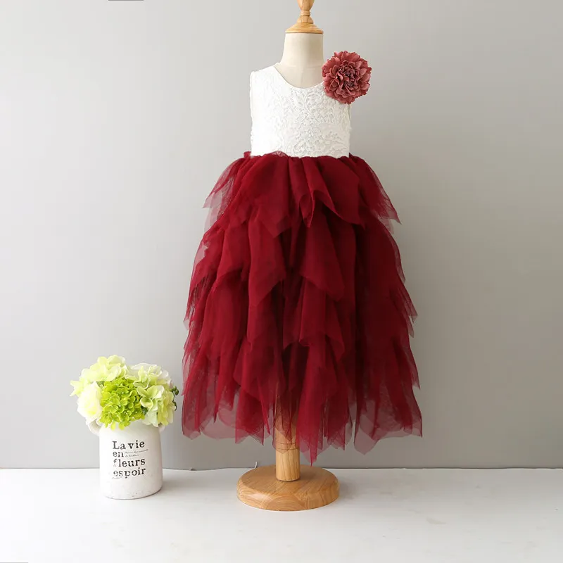 Kinder Blumen Prinzessin Kleid Stereo Blume Spitze Tüll Mädchen Tutu Kleid Süße elegante Spitze Kinder Party Kleid Weihnachten Kleider C1996