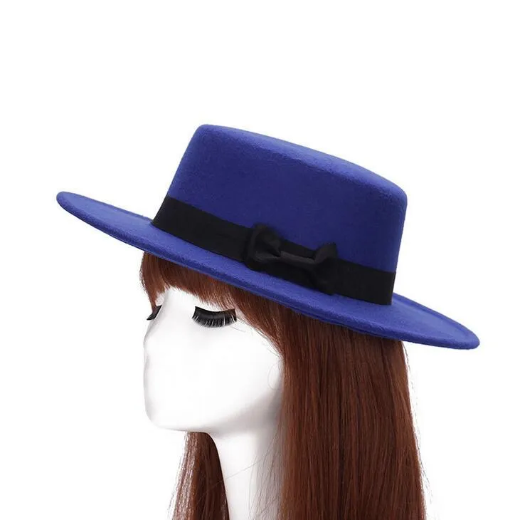 High quality Straight Top Flat Hats Men Women Fall Winter Felt Hat Imitation Wool Retro Gentleman Hat ceremony cap M015 with box217Q