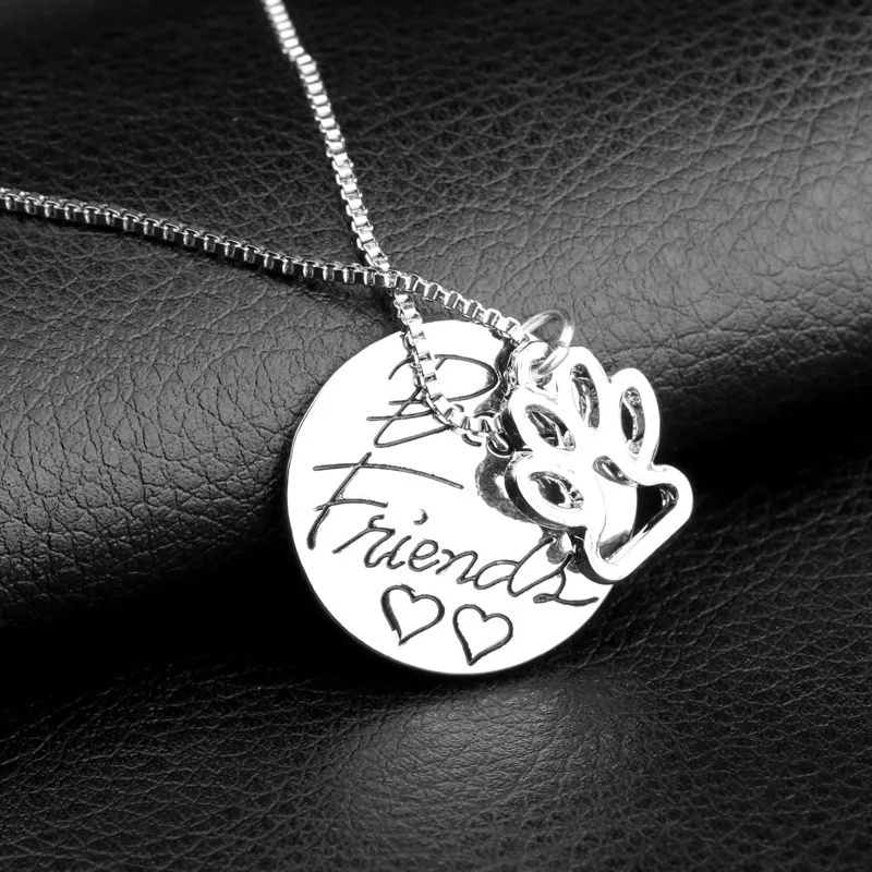 Fashion Pendant Necklaces Good Friends Dog Paw Silver Plated Alloy Link Chain Choker Necklace Jewelry Gift