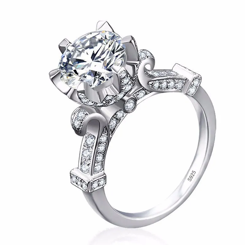 Yhamni Original 100% Pure 925 Sterling Silver Pierścień z 1 Carat Sona CZ Diamentowy Kwiat Ring Oryginalny Design Biżuteria XJ2902