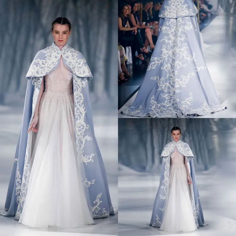 Paolo Sebastian 2017 Kurtka ślubna Wrap Dla Bride High Neck Ślub Cape Haft Satin Cloak Kurtka Bridal Bolero Wzrost Dubai Abaya