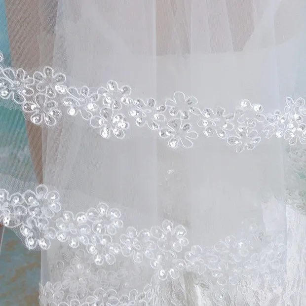 Princessally Elfenbein-Hochzeitsschleier, neue weiße Spitze, Bling-Applikationen, Brautschleier, weicher Tüll, modisches, echtes Bild, Hochzeitsaccessoires9450485