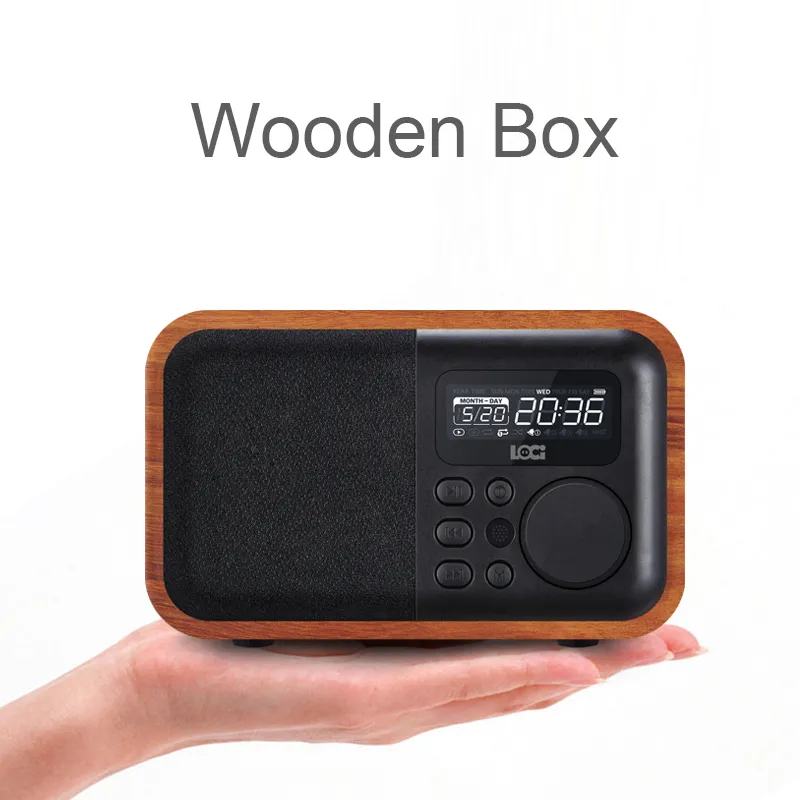 Multimedia Trä Bluetooth Handsfree Micphone Speaker iBox D90 med FM-radio Väckarklocka TF / USB MP3-spelare Retro Träbox Bamboo Subwoofer