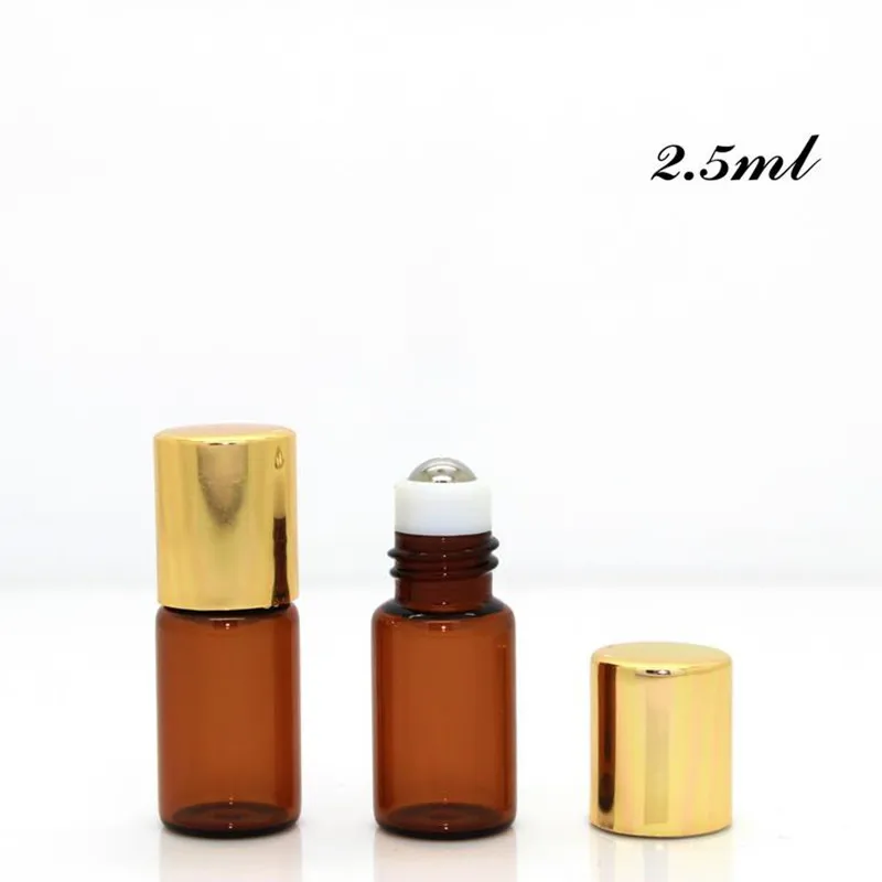 2.5 3 3 10mlロール上のガラスびんの琥珀色の茶色の空の香りエッセンシャル香水エッセンシャルオイルガラス瓶の金属ロールローラーボールF2017318