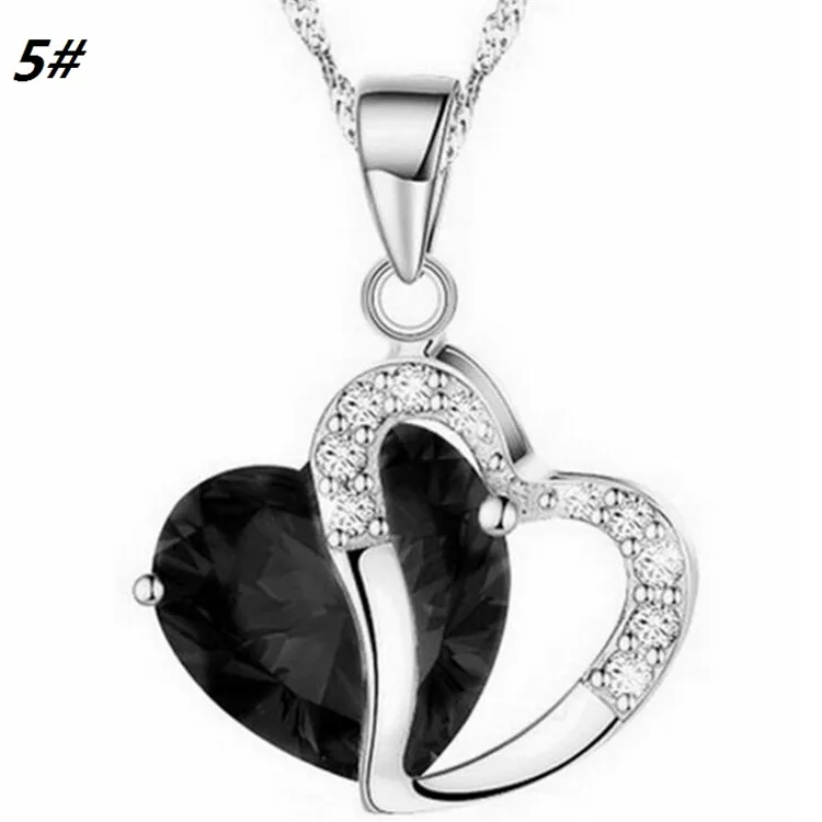 Vrouwen mode hart kristal strass pendant kettingen zilveren kleuren ketting hanger ketting sieraden 7 kleur c035