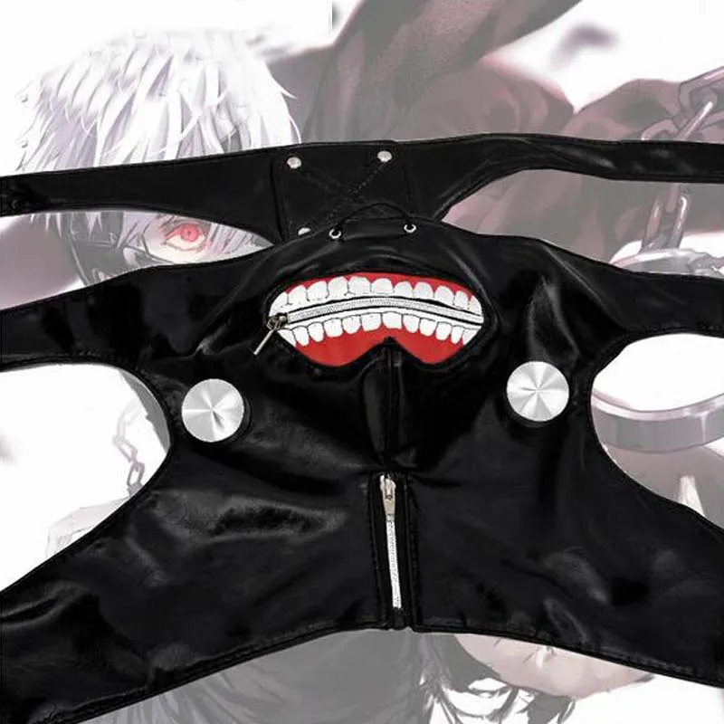2017 nouvelle vente Chaude Cosplay Masques Tokyo Ghoul Fermeture Éclair Réglable Faux PU En Cuir partie Masque Livraison Gratuite