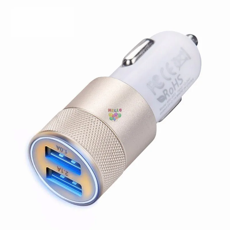 Para Samsung USB Car Carger Metal Ports Dual Ports Universal 12 Volt 1 2 Amp Cargadores de luz LED LED Cargadores para iPhone X 84588511