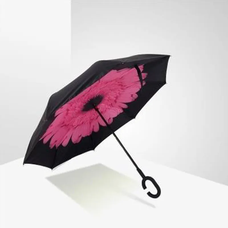 Parapluie inversé créatif droit mâle et femelle parapluie ensoleillé peut supporter une longue poignée voiture d'affaires anti-parapluie en gros