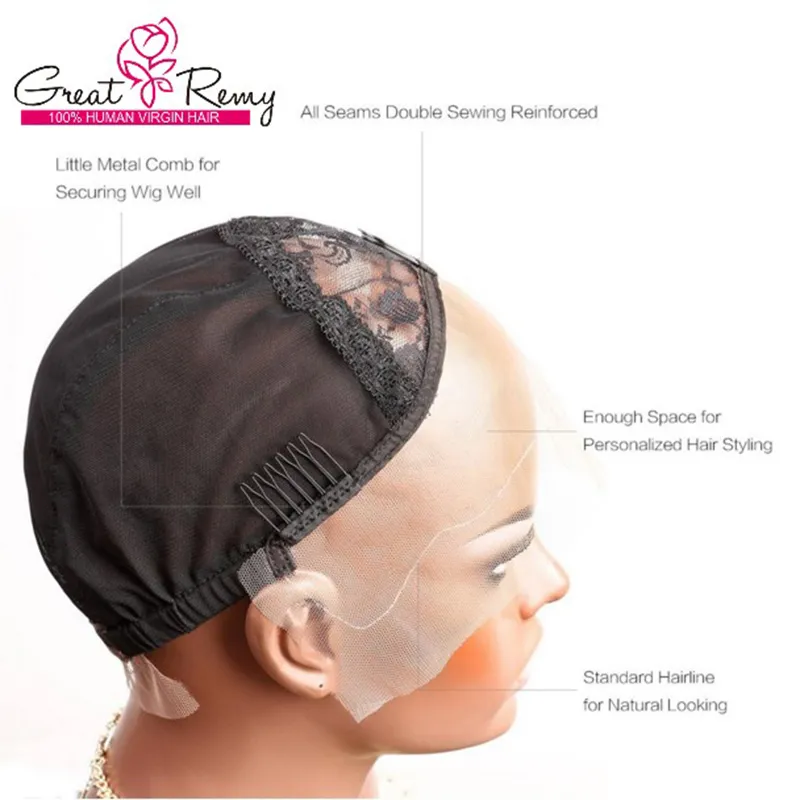 Geweldige Remy Professional Lace Front pruik caps voor het maken van pruik met verstelbare riemen en kammen Zwitserse kant zwarte middelgrote grootte