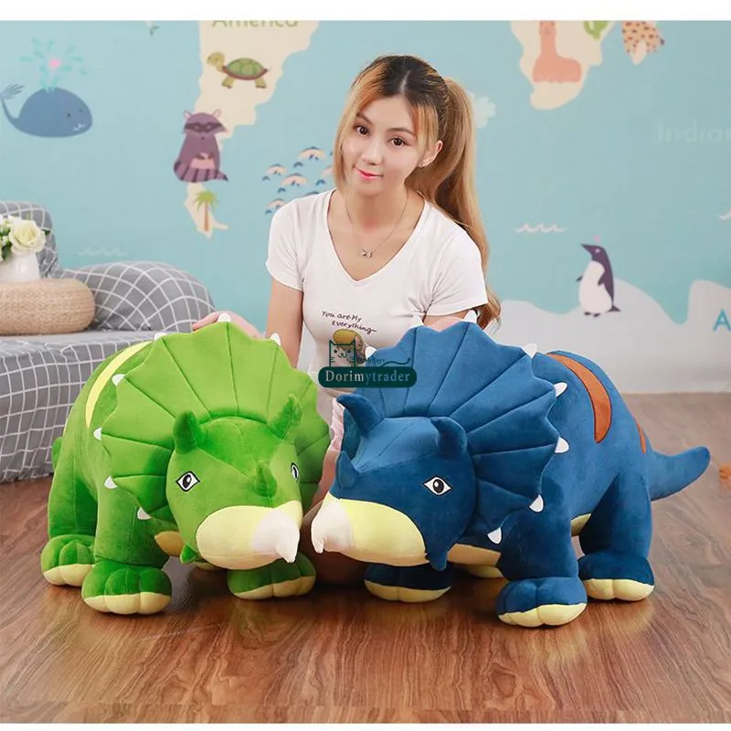 Dorimytrader New Pop 120cm Giant Soft Anime Triceratops Plush Toy 47inch Stuffed Cartoon Dinosaur Doll Pillow Child Kids Gift DY61729
