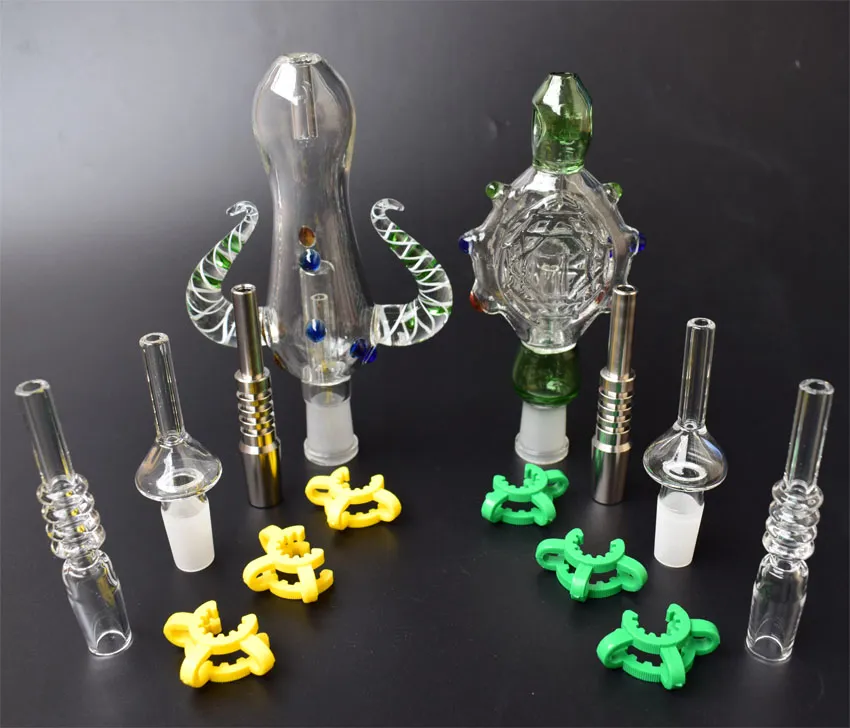 Mini Nectar Collector Kit glaspipa med 14 mm GR2 titan spets spik kvarts spets för oljeriggar glas bongar