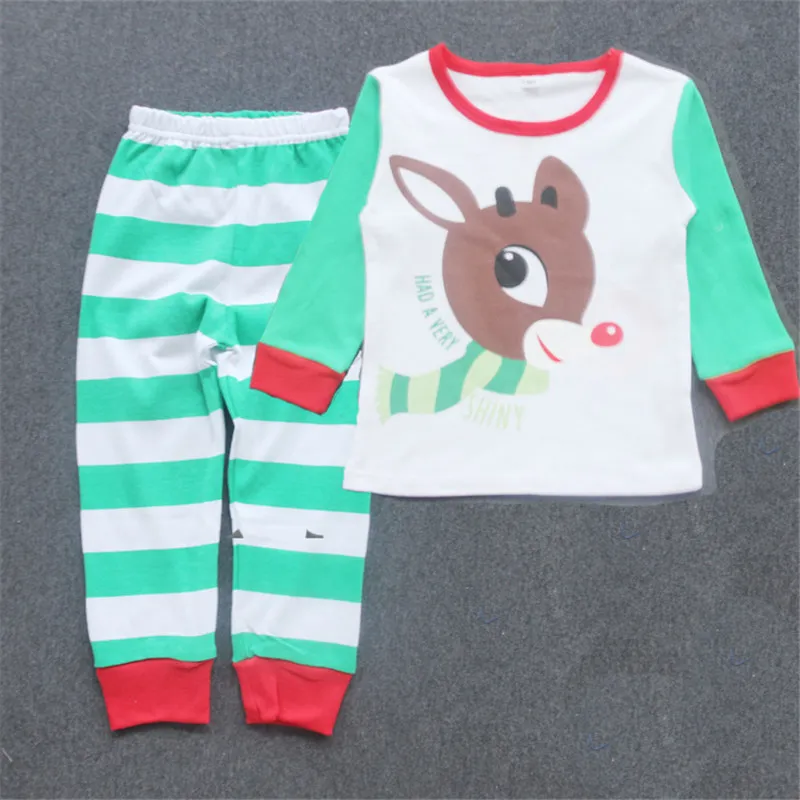 Dziecko Boże Narodzenie Santa Deer Piżamy Kids Stripe Homewear Zestawy Kreskówki Długie Rękawostopy + Spodnie Pleasweear Ustawia Jesienne Ubrania