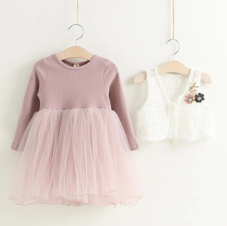 Roupas para crianças bebês boa qualidade outono Novo garotas desenho animado cistas de salto longo vestido de manga longa Conjuntos de roupas de 2 peças