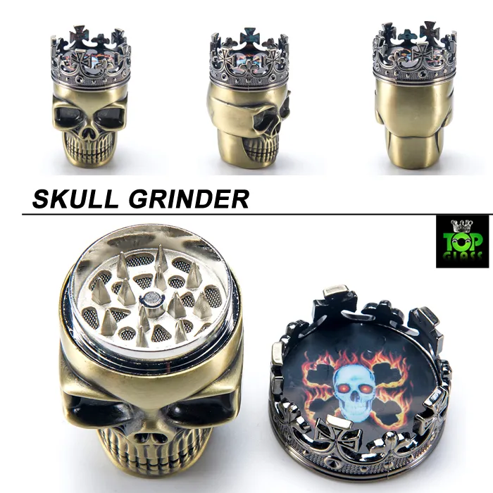 Cheap metal herb grinder 3 Parts Dry Herbal smoking accessories Skull styled Zinc Alloy tobacco grinders for glass bongs free shipping